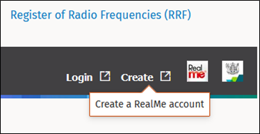 Screenshot showing Create a RealMe account button.