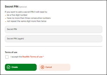 Screenshot of Secret Pin form.