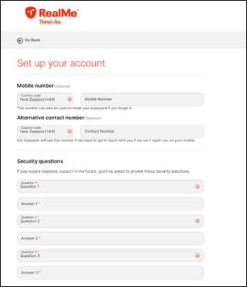 Screenshot of 'Set up your account' form.