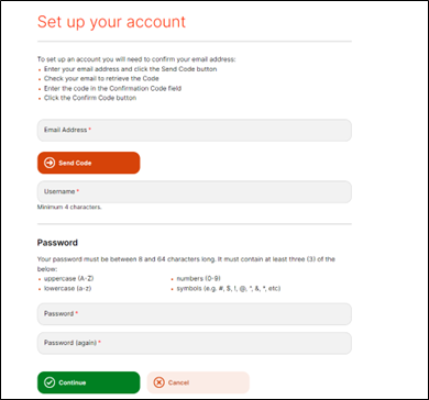 Screenshot of Set up your account form.